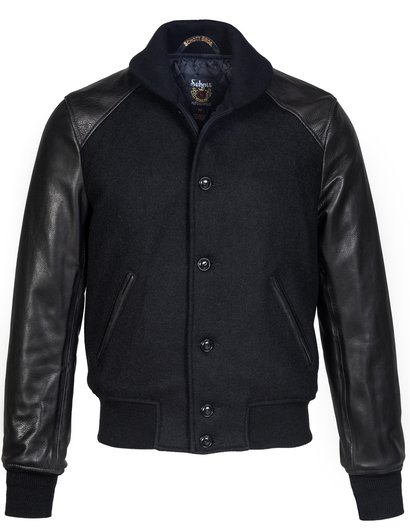 Men's Melton Wool 70's Varsity Jacket with Leather Sleeves